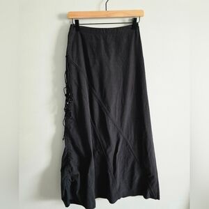 Vintage Illig Black Maxi Skirt Ruched Fringe Detail Punk XS